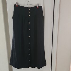 Love Tree Black Linen Midi Skirt with Buttons, Size Large